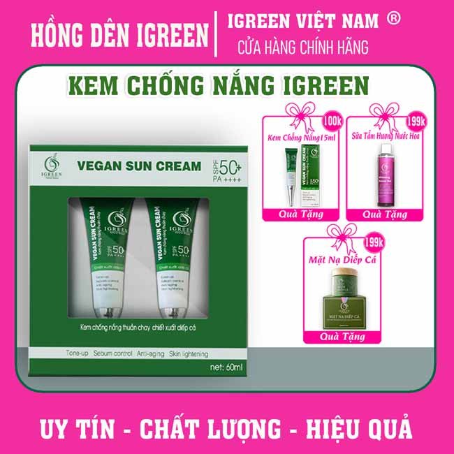 kem chống nắng thuần chay igreen pfs50+