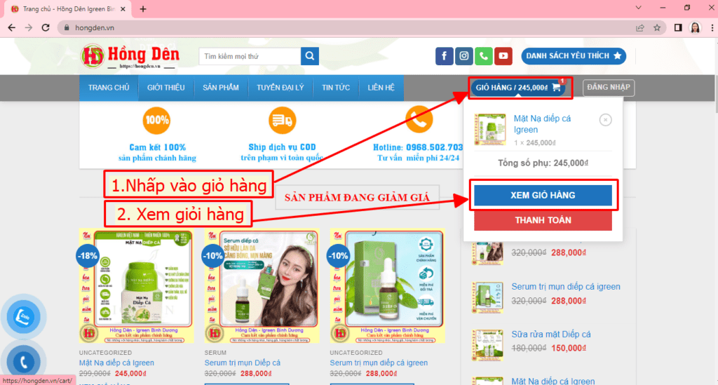 Hướng dẫn mua hàng tại Website Hồng Dên Igreen Bình Dương