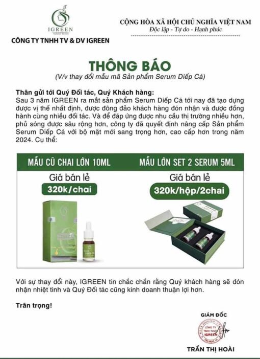 Serum diếp cá igreen