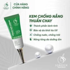 Kem chống nắng Igreen 60ml SPF50+, thành phần thuần chay, nâng Tone trắng da, kiềm dầu dành mọi loại da, khô nhạy cảm mẹ bầu mẹ bỉm tuổi dậy thì đều dùng được