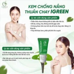 Kem chống nắng Igreen 60ml SPF50+, thành phần thuần chay, nâng Tone trắng da, kiềm dầu dành mọi loại da, khô nhạy cảm mẹ bầu mẹ bỉm tuổi dậy thì đều dùng được