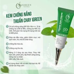 Kem chống nắng Igreen 60ml SPF50+, thành phần thuần chay, nâng Tone trắng da, kiềm dầu dành mọi loại da, khô nhạy cảm mẹ bầu mẹ bỉm tuổi dậy thì đều dùng được