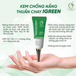 Kem chống nắng thuần chay Igreen 60ml SPF50+, thành phần thuần chay, nâng Tone trắng da, kiềm dầu dành mọi loại da, khô nhạy cảm mẹ bầu mẹ bỉm tuổi dậy thì đều dùng được