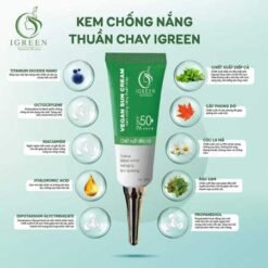 Kem chống nắng Igreen 60ml SPF50+, thành phần thuần chay, nâng Tone trắng da, kiềm dầu dành mọi loại da, khô nhạy cảm mẹ bầu mẹ bỉm tuổi dậy thì đều dùng được