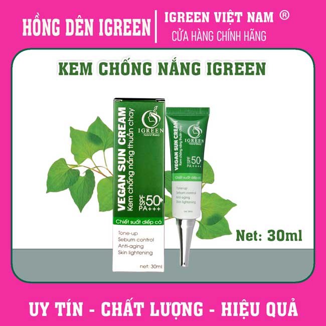 kem chống nắng thuần chay igreen pfs50+